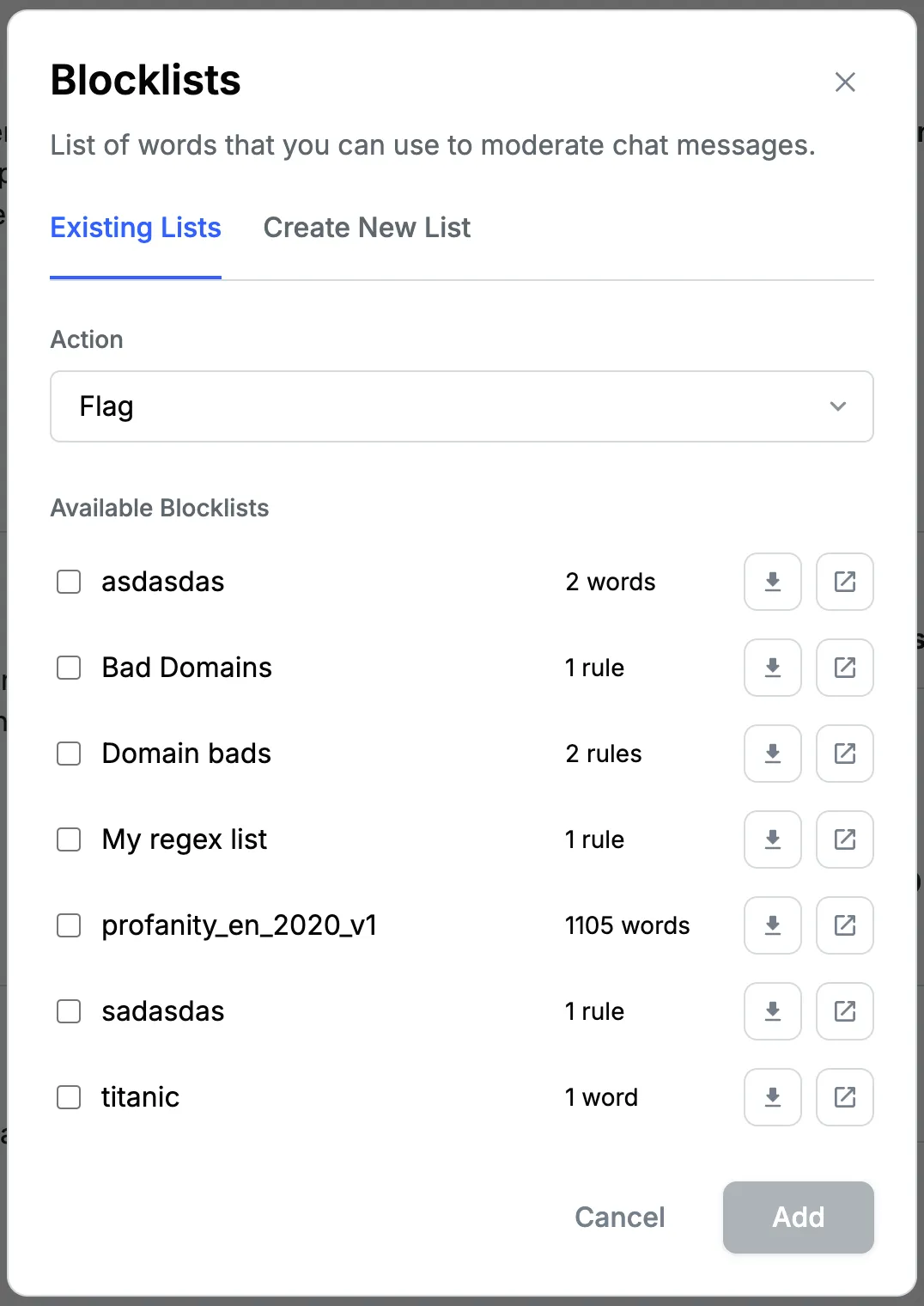 Assign Existing Blocklist