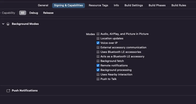 Configure background modes