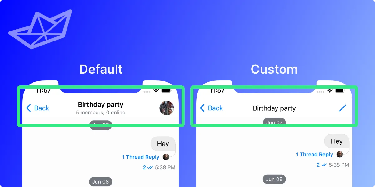 Depiction of the channel header with and without a custom channel header.