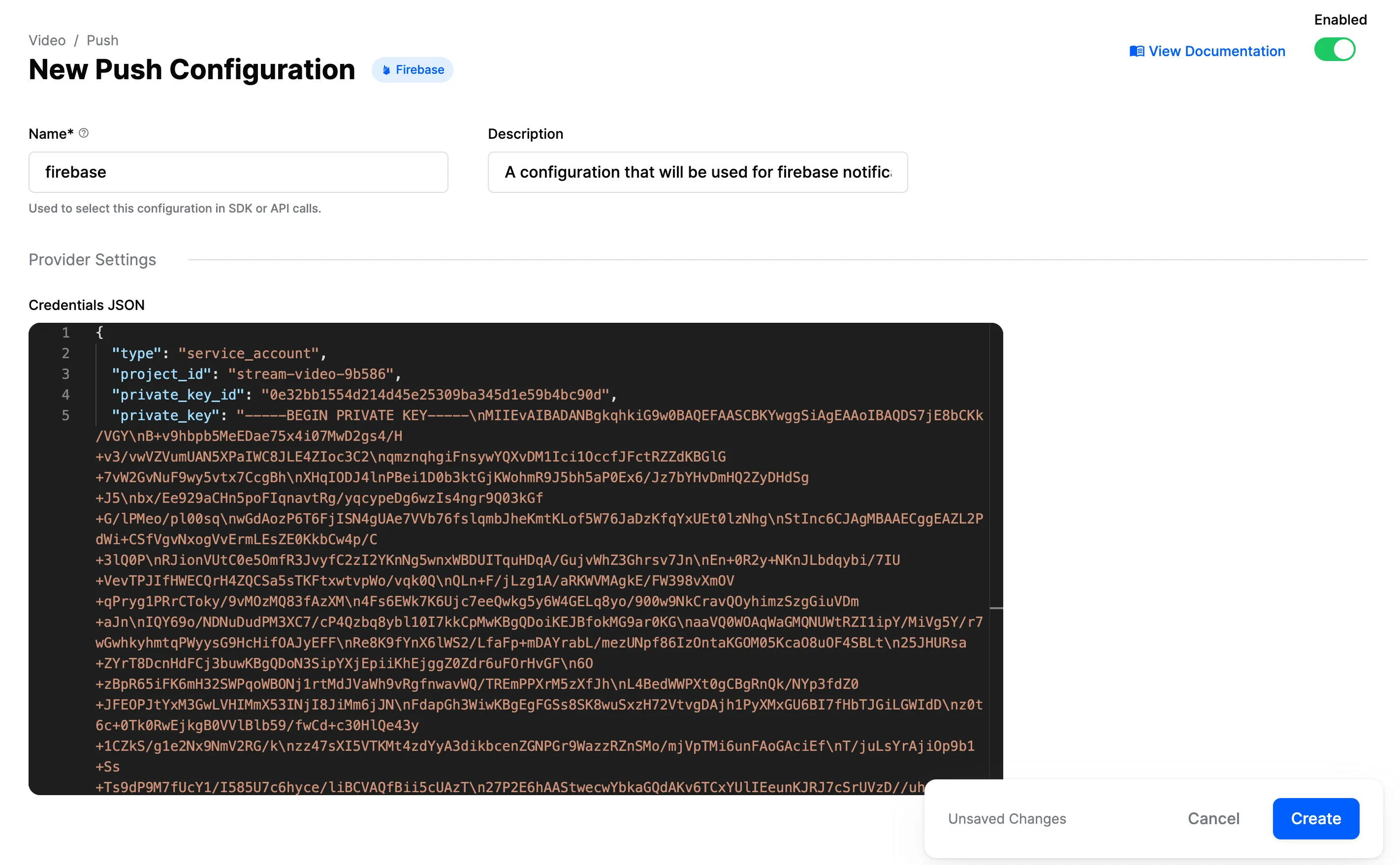 Setting up your Firebase Credentials on the Stream Dashboard