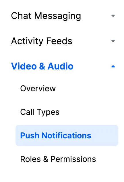 Selecting Push Notifications menu in Stream Dashboard