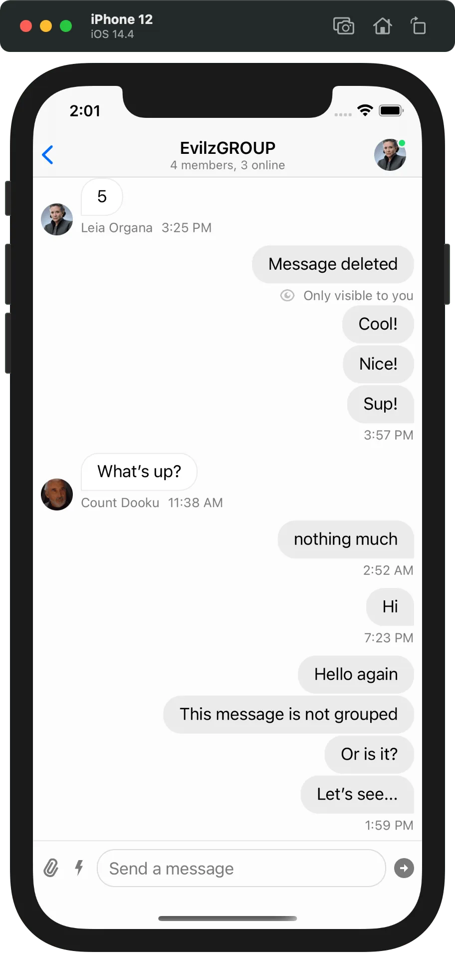 Chat with default message alignment