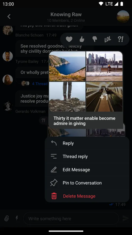 Message options in dark mode