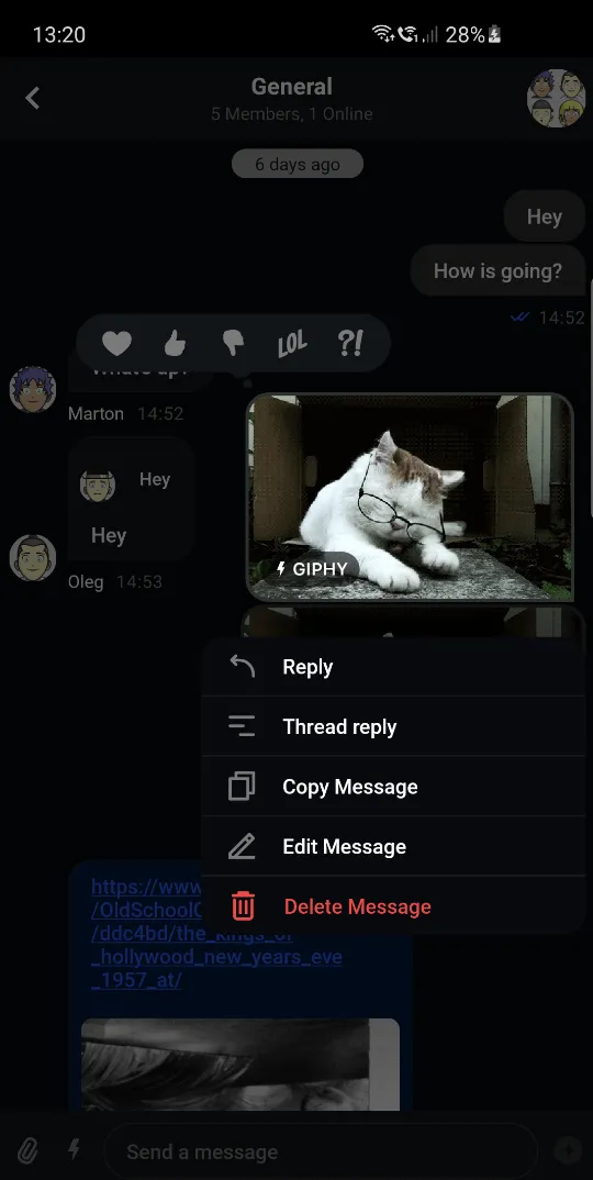 Message options in dark mode