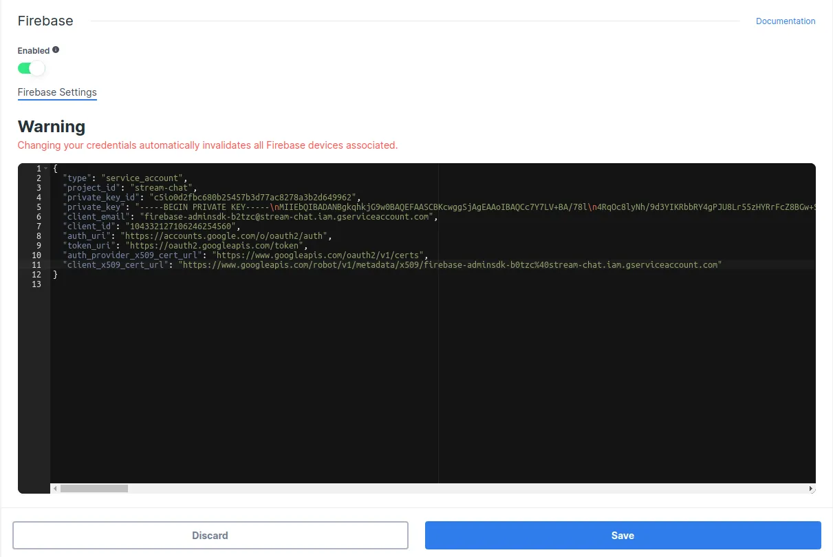 Setting up your Firebase Credentials on the Stream Dashboard
